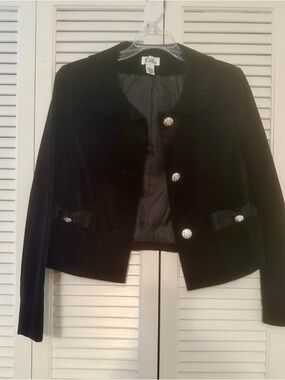 Lilly Pulitzer Black Velvet Cropped Jacket with Rhinestone Buttons